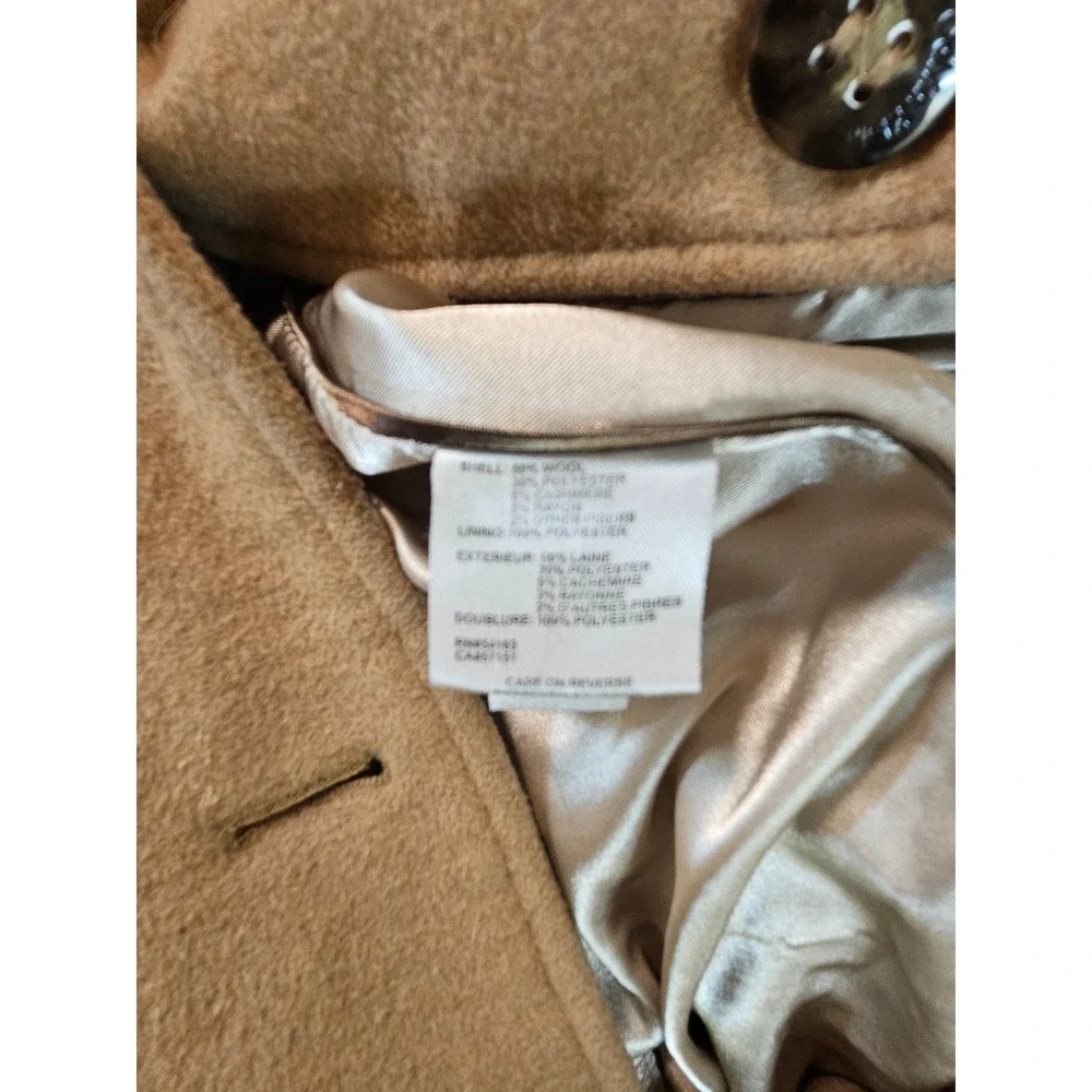 Calvin Klein Womens Camel Wool Cashmere Blend Button Front Overcoat Size 8